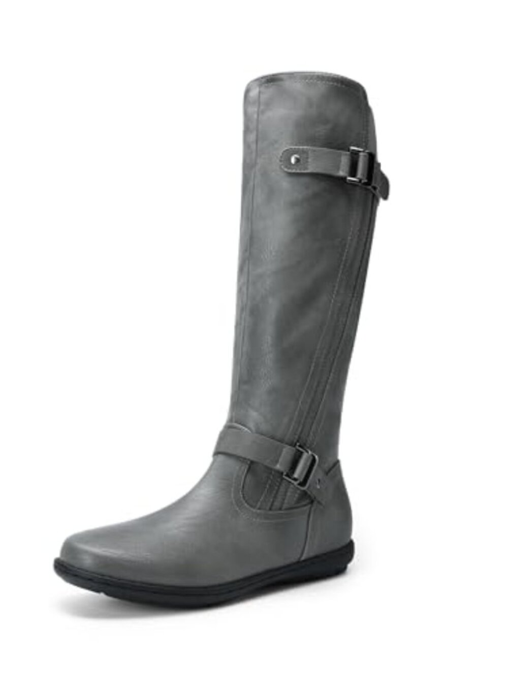 🆕 Womens Faux Fur-Lined Knee High Winter Boots Round Toefaux Fur - Grey